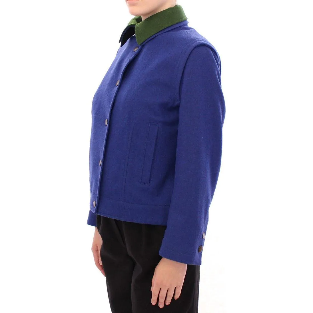 Andrea Incontri Elegant Blue Wool Jacket with Removable Collar