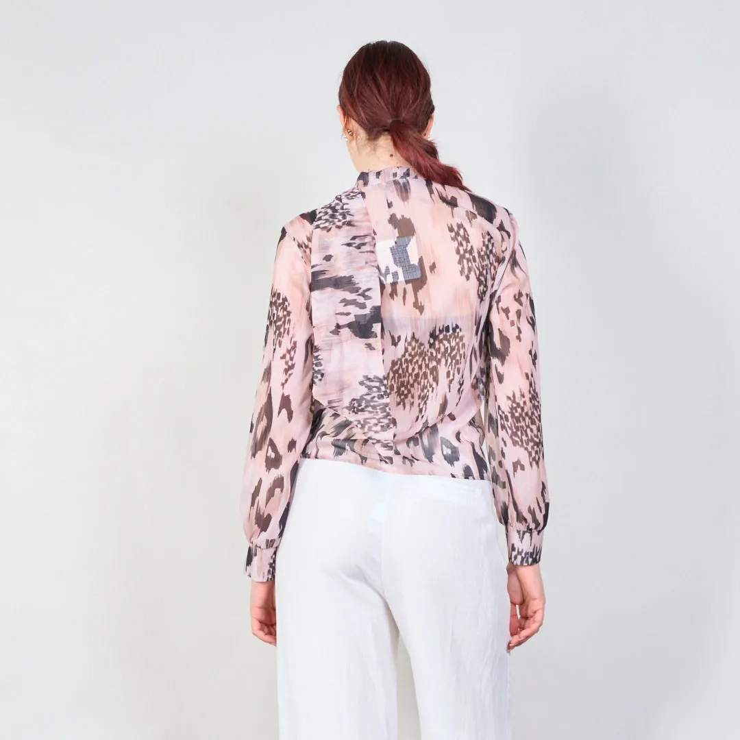 Animal print bow-tie blouse with sheer finish wholesale