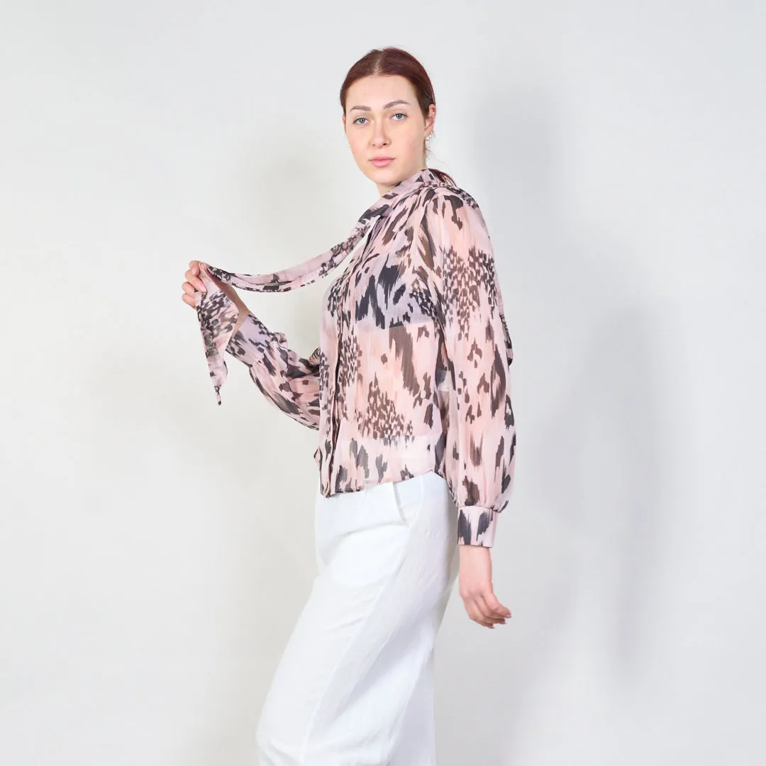 Animal print bow-tie blouse with sheer finish wholesale