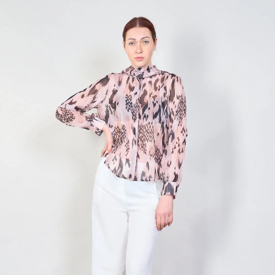 Animal print bow-tie blouse with sheer finish wholesale