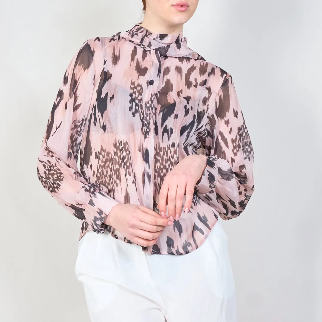 Animal print bow-tie blouse with sheer finish wholesale