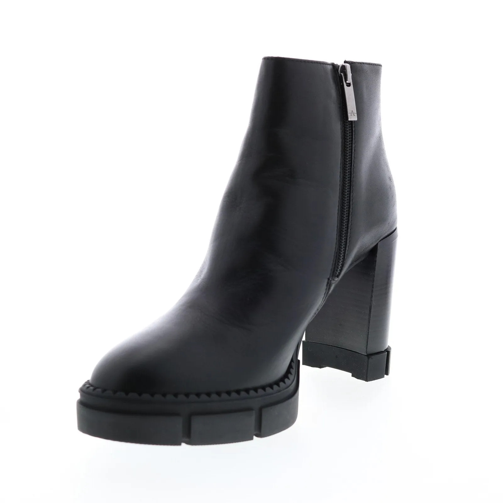 Aquatalia Iola Calf 34L3709-BLK Womens Black Leather Zipper Ankle & Booties Boots