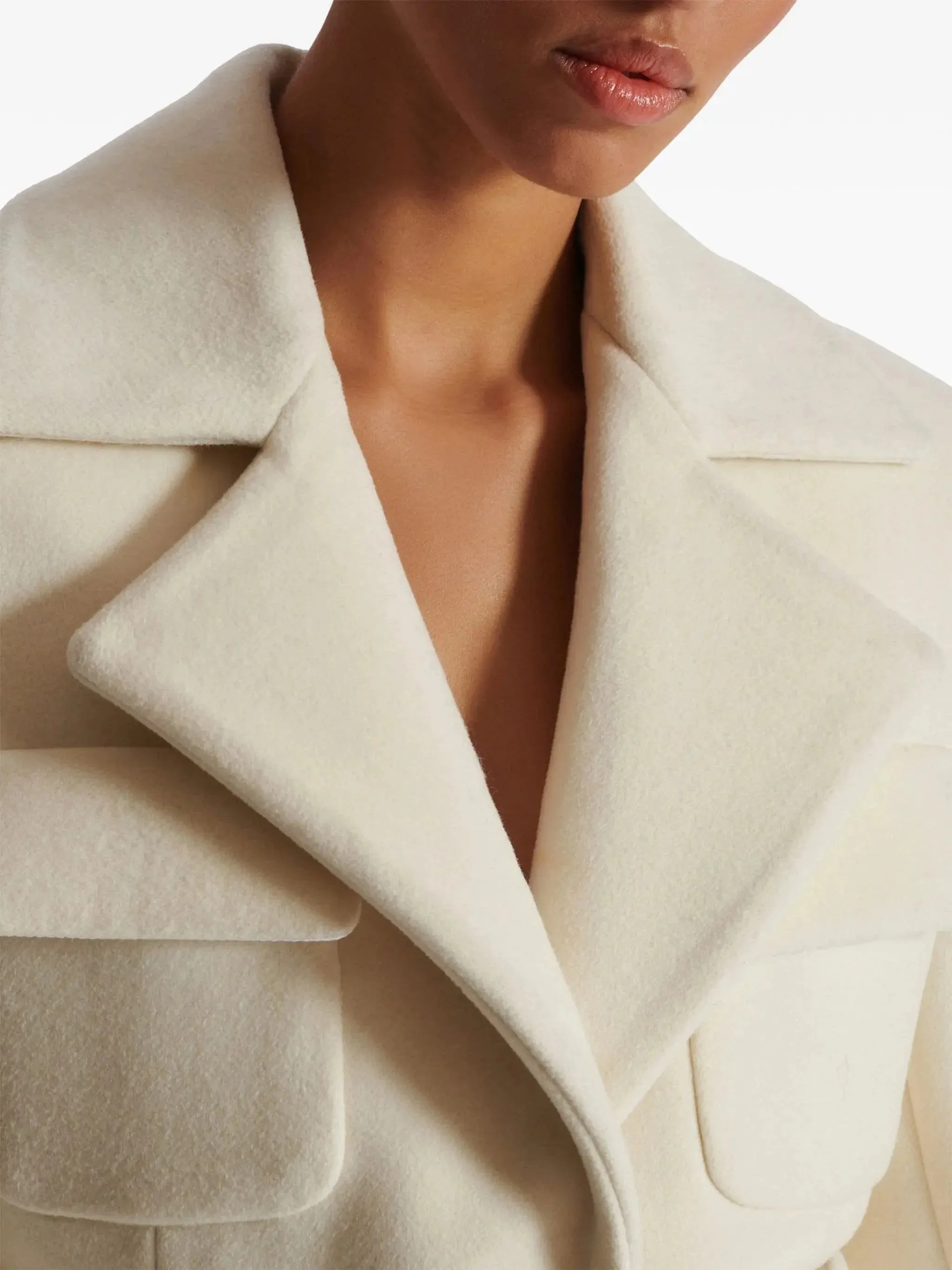 Belted Wool-Blend Jacket in White