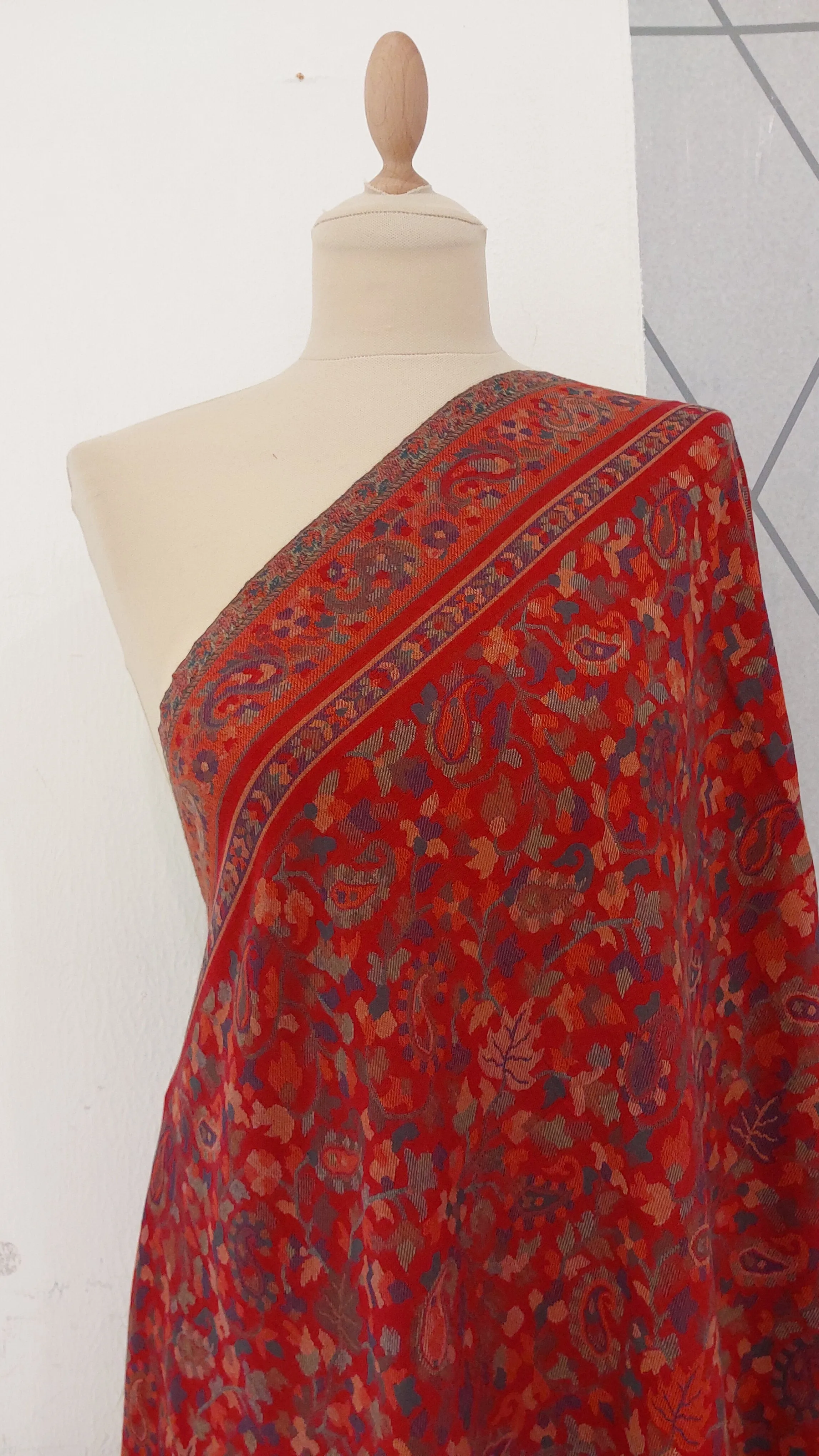 Bhoomi Red & Beige Cashmere Shawl