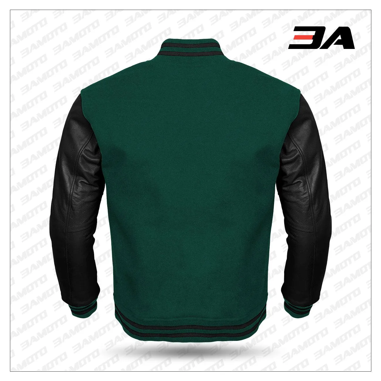 Black Leather Sleeves Green Wool Varsity Jacket