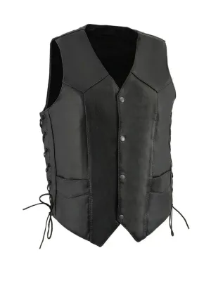 Black V Shape Side Lece Up Genuine Leather Vest