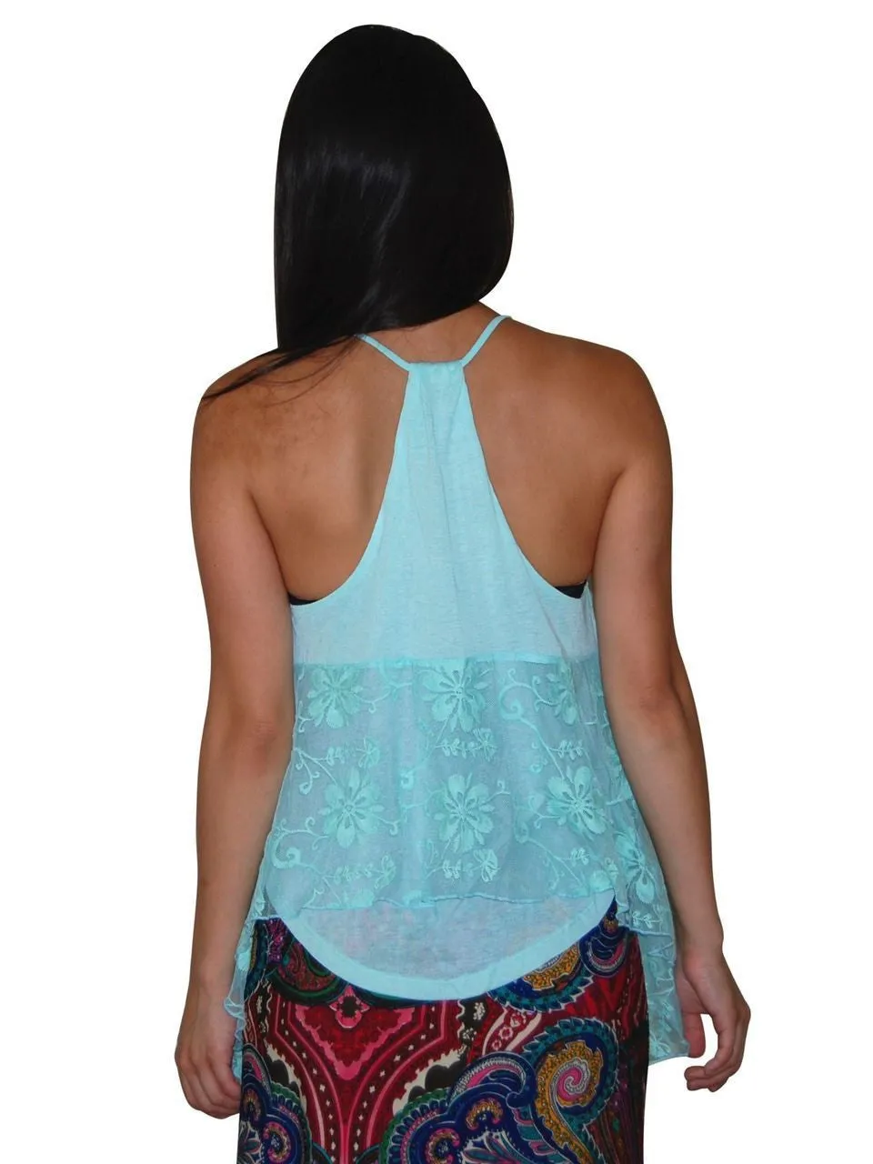 Blouses Sleeveless Top Lace Butterfly Blue