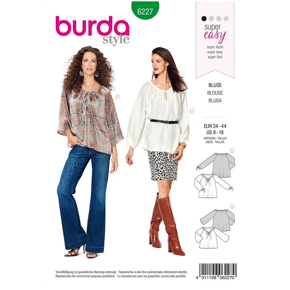 BURDA - 6227 Carmen Blouse avec Drawstring Neckline