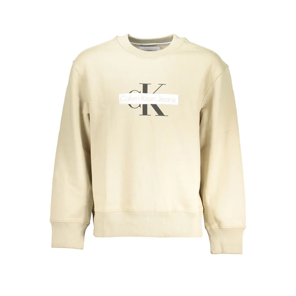 Calvin Klein Beige Crew Neck Fleece Sweatshirt