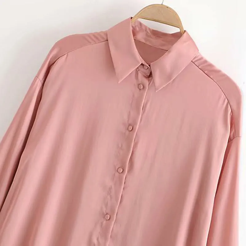 Chi Women Tops Solid Satin Silk Blouses Long