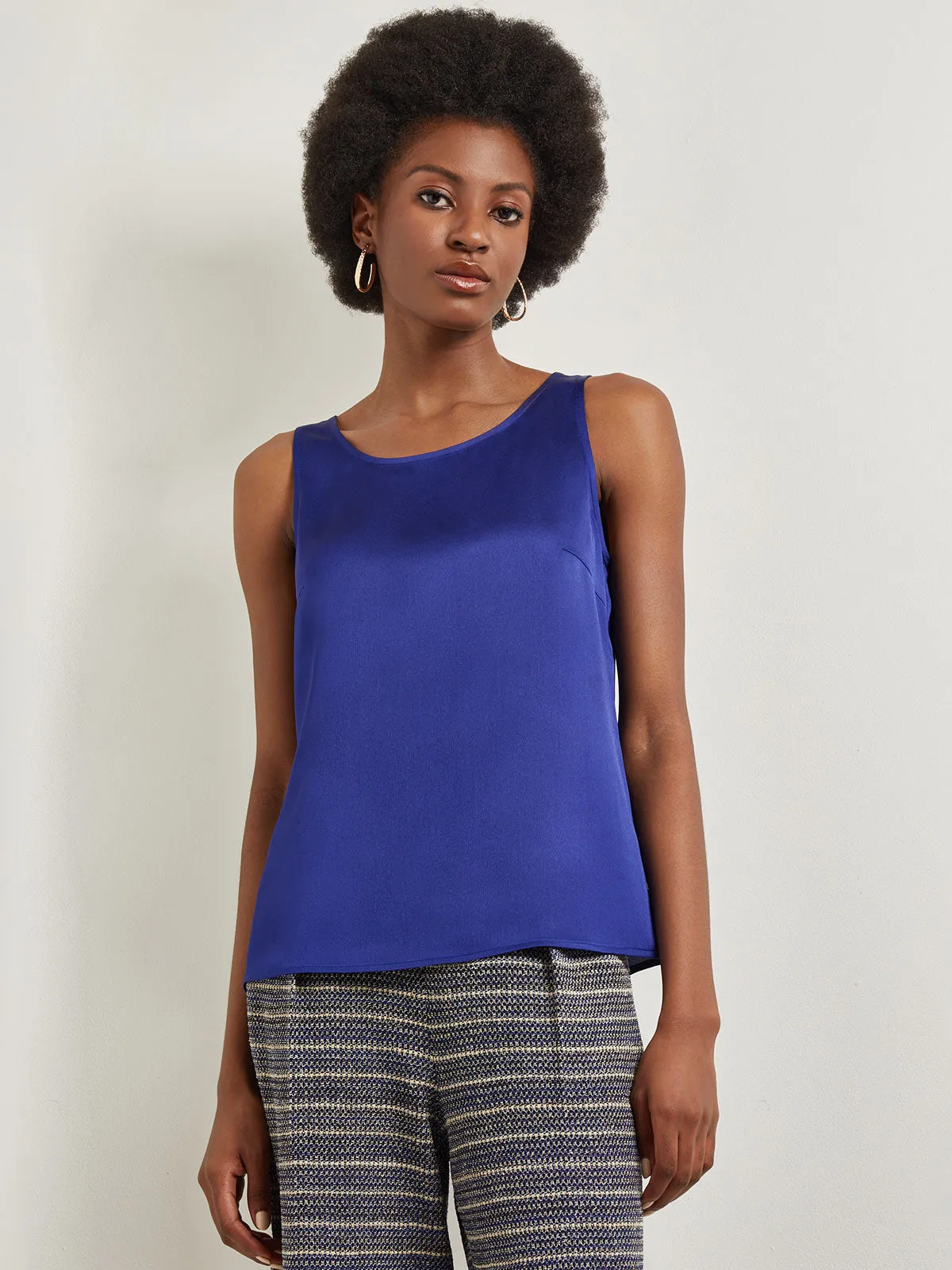 Classic Crepe de Chine Tank Top, Starry Night Blue