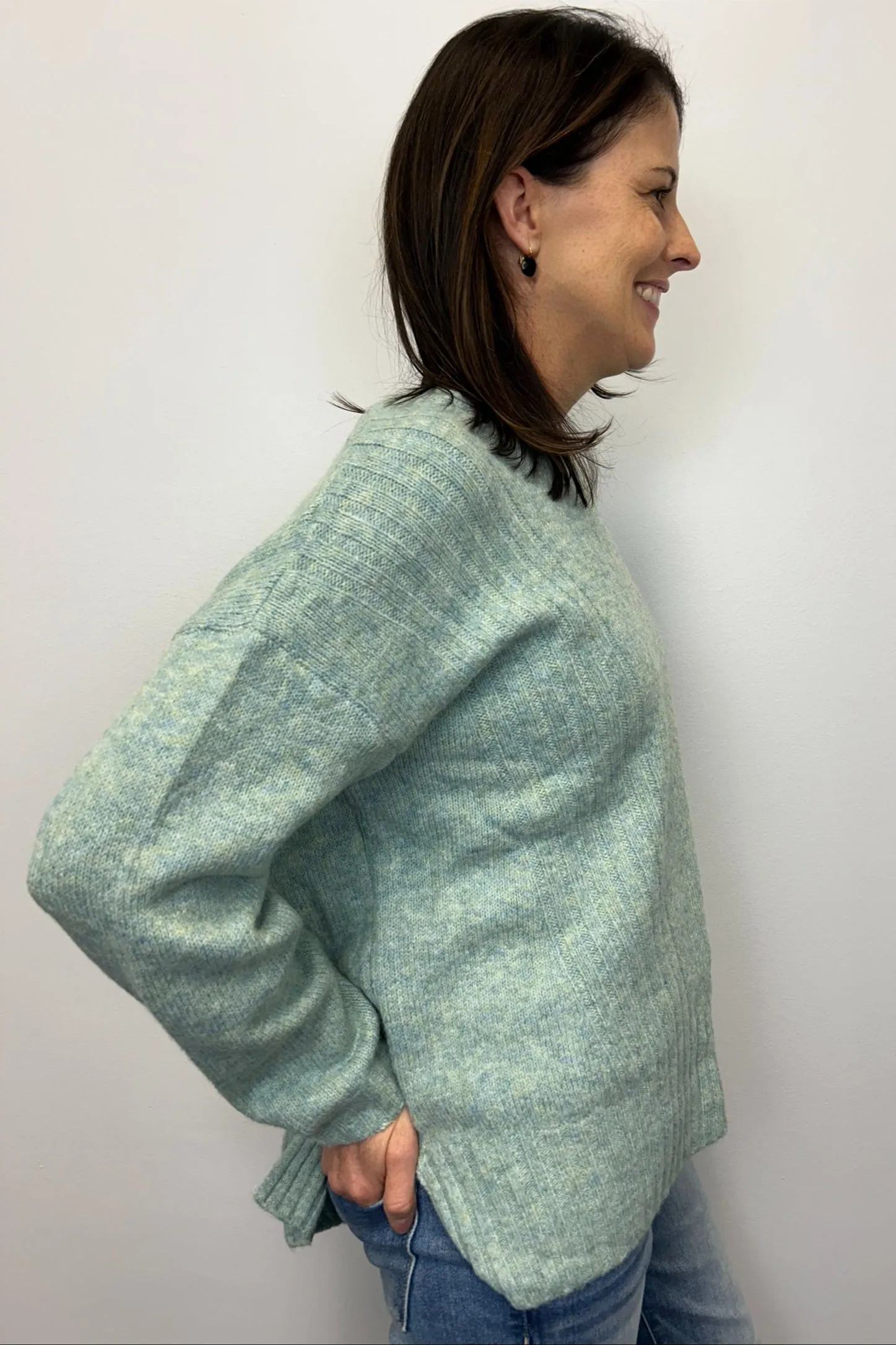 Crew Sweater w/ Ribbed Detail - Mint