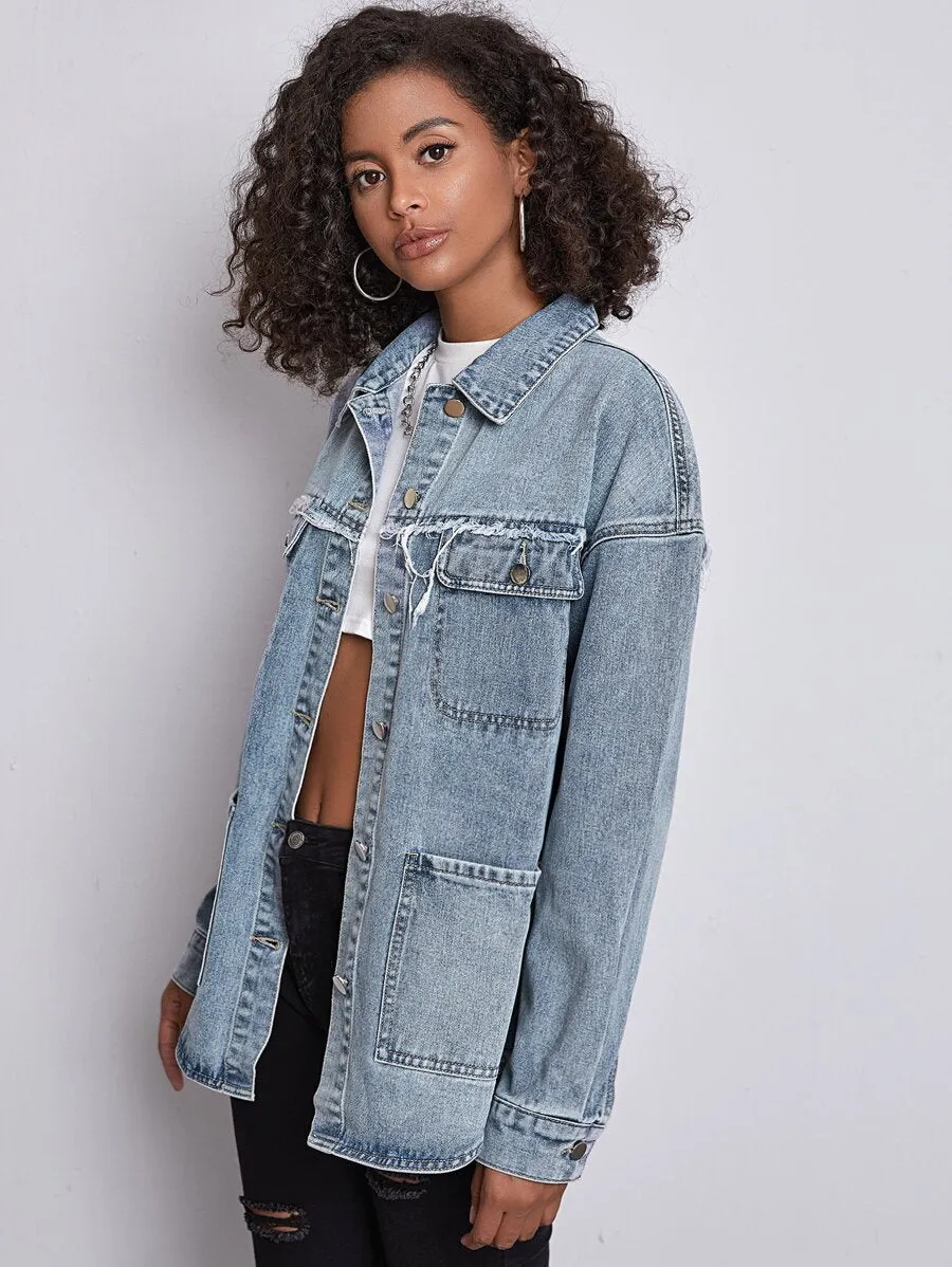 Curved Hem Denim Jacket