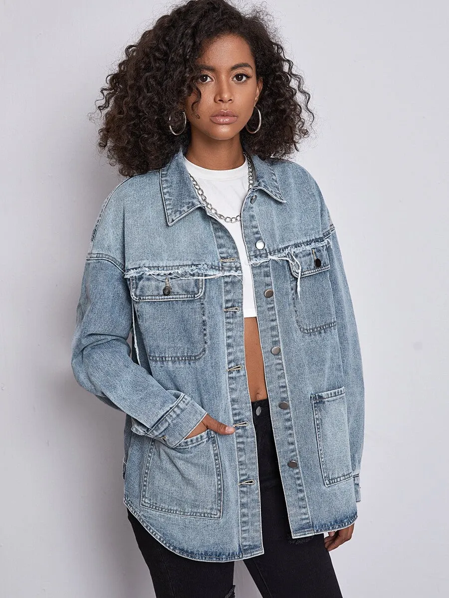 Curved Hem Denim Jacket