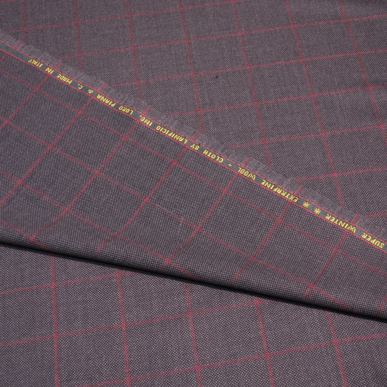 Dark Gray with Red Plaid Loro Piana Super Winter Extrafine Wool Fabric