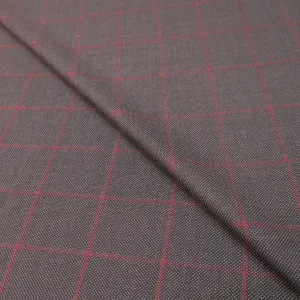 Dark Gray with Red Plaid Loro Piana Super Winter Extrafine Wool Fabric