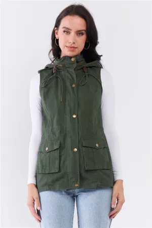 Detachable Hood Detail Parka Utility Vest