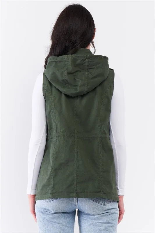 Detachable Hood Detail Parka Utility Vest