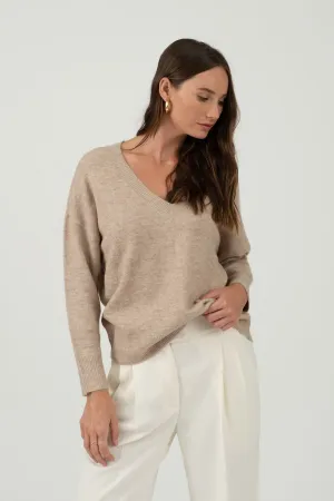 Elevated Comfort Oatmeal V-Neck Sweater