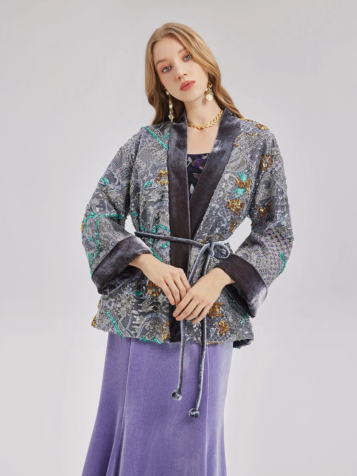 Exquisite Beadwork Silk Velvet Jacket