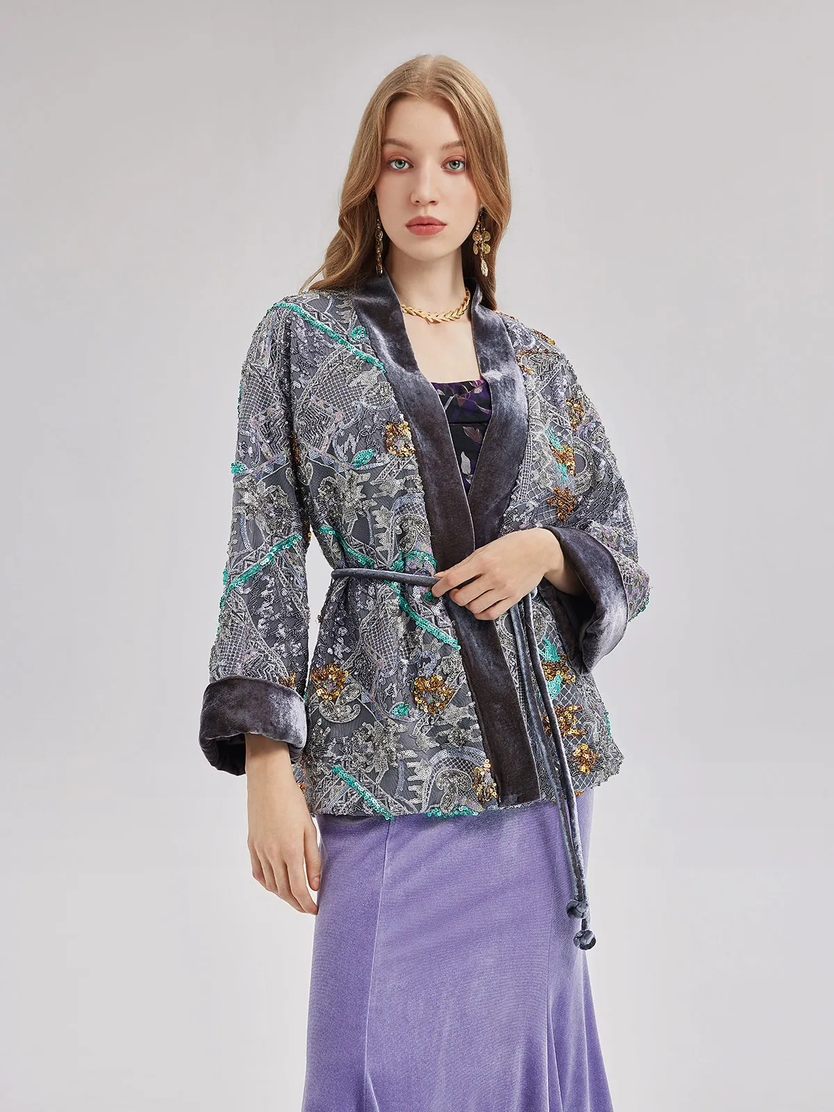 Exquisite Beadwork Silk Velvet Jacket