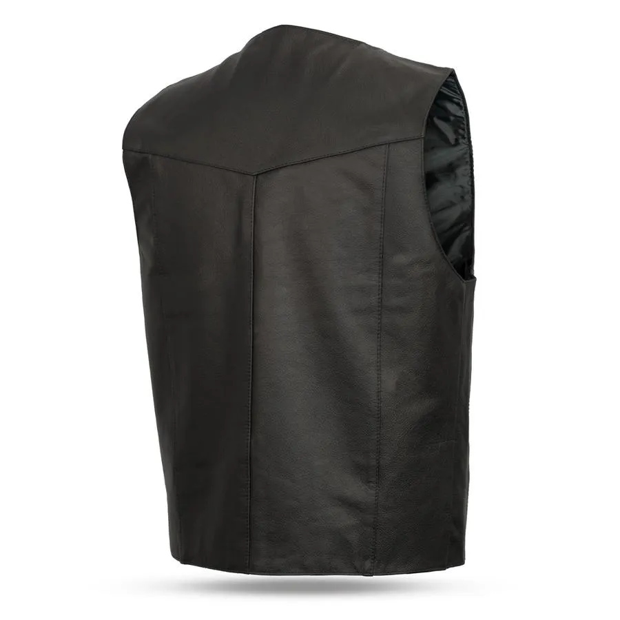 First Manufacturing FMM601BM Men’s ‘The Top Shot’ Black Western Style Leather Vest with Conceal Carry Pockets