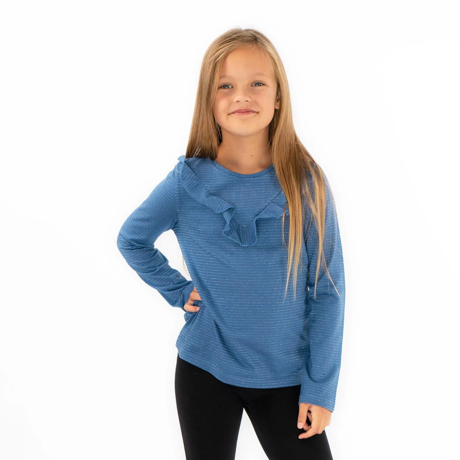 Girls Ruffle Long Sleeve Soft Jersey Tops in 2 Colours