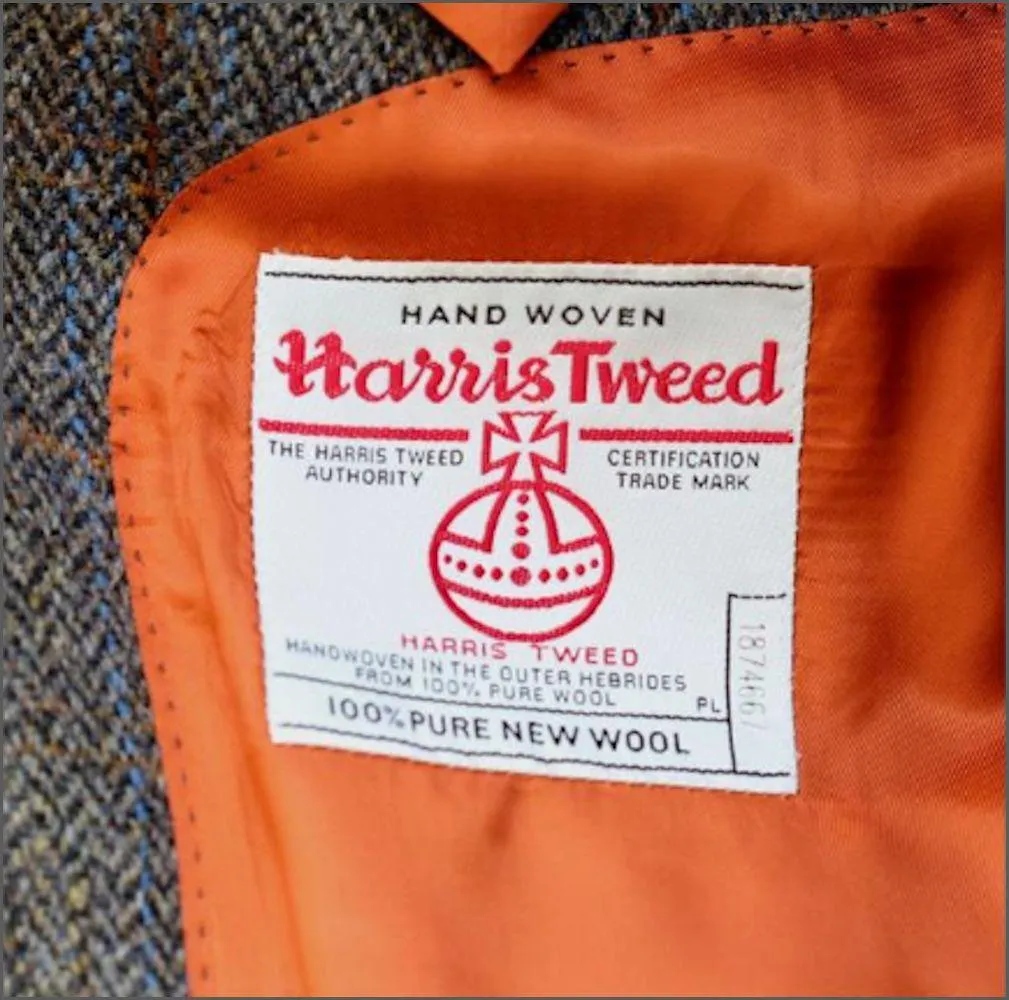 Harris Tweed Brown Blue Herringbone Overcoat--