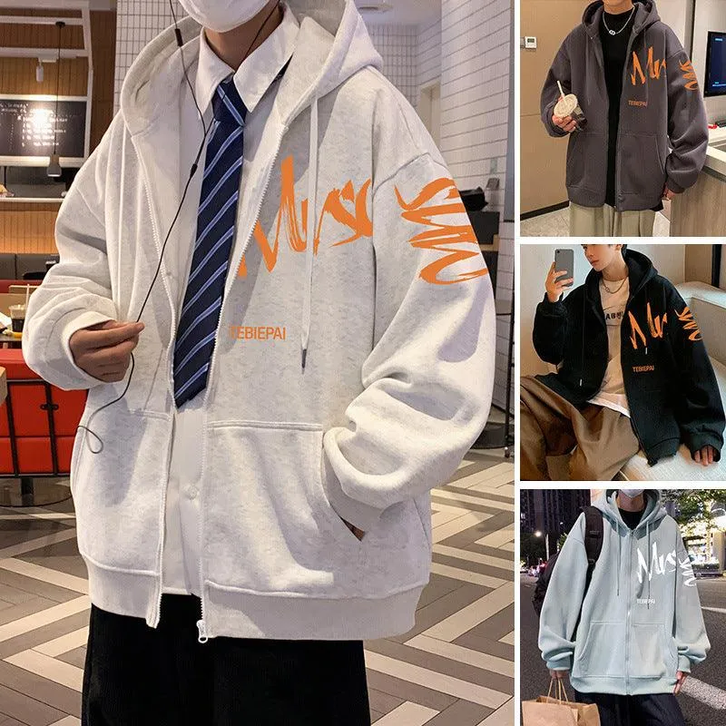 Hong Kong Style Letter Printed Full Zip Hoodie – Cozy & Stylish Outerwear for Youth