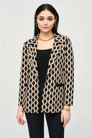 Joseph Ribkoff Black/Gold Geometric Print Open Front Blazer Jacket 243929