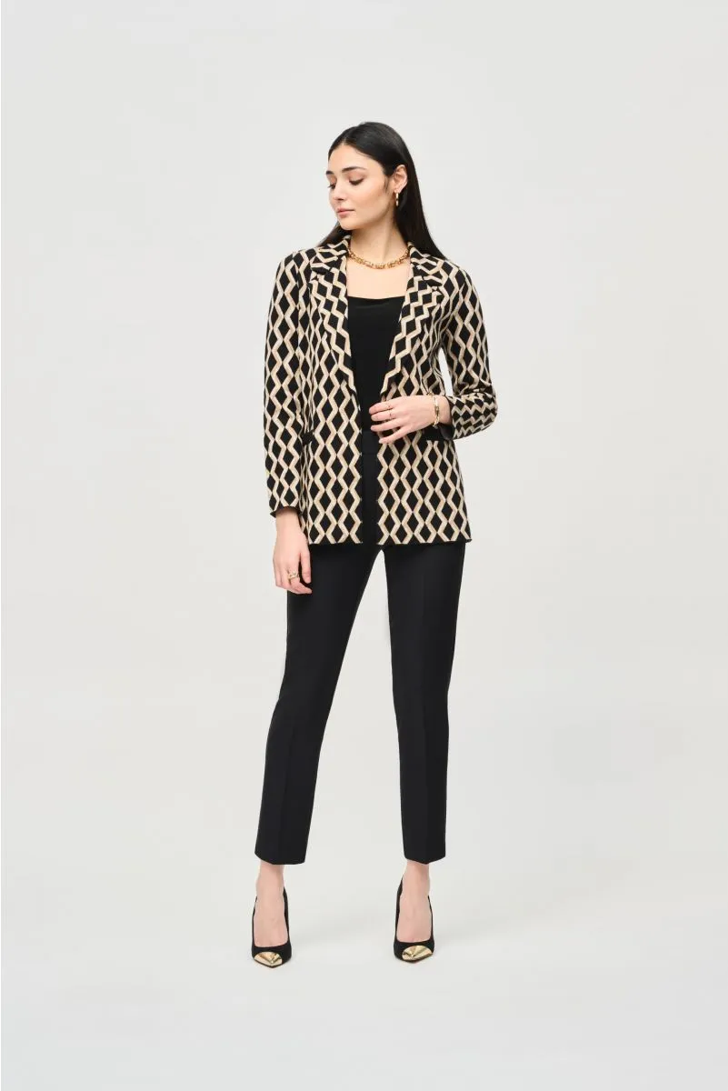 Joseph Ribkoff Black/Gold Geometric Print Open Front Blazer Jacket 243929