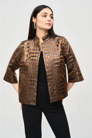 Joseph Ribkoff Brown/Gunmetal Metallic Geometric Print Boxy Jacket 243192