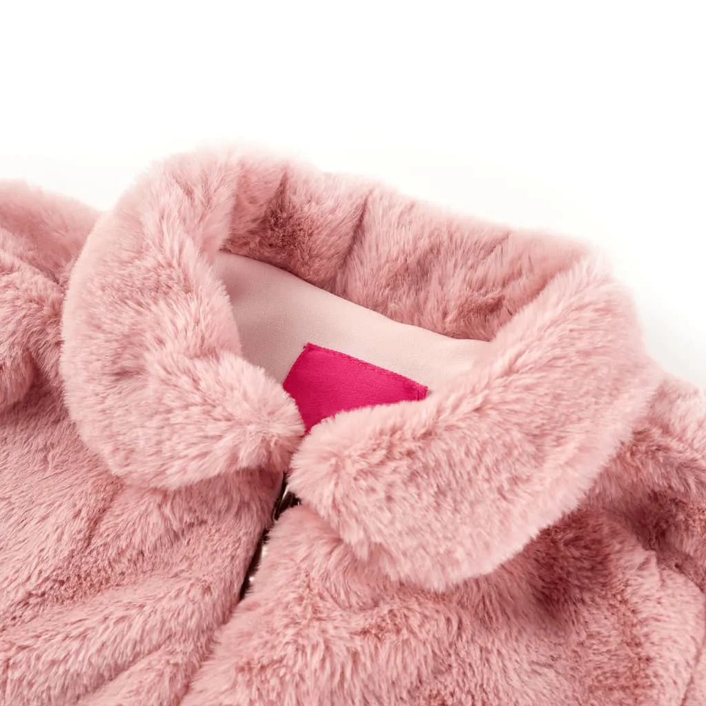 Kids' Pink Faux Fur Coat - Warm & Stylish for Ages 5-6 | Trendy Turn-Down Collar, Size 116