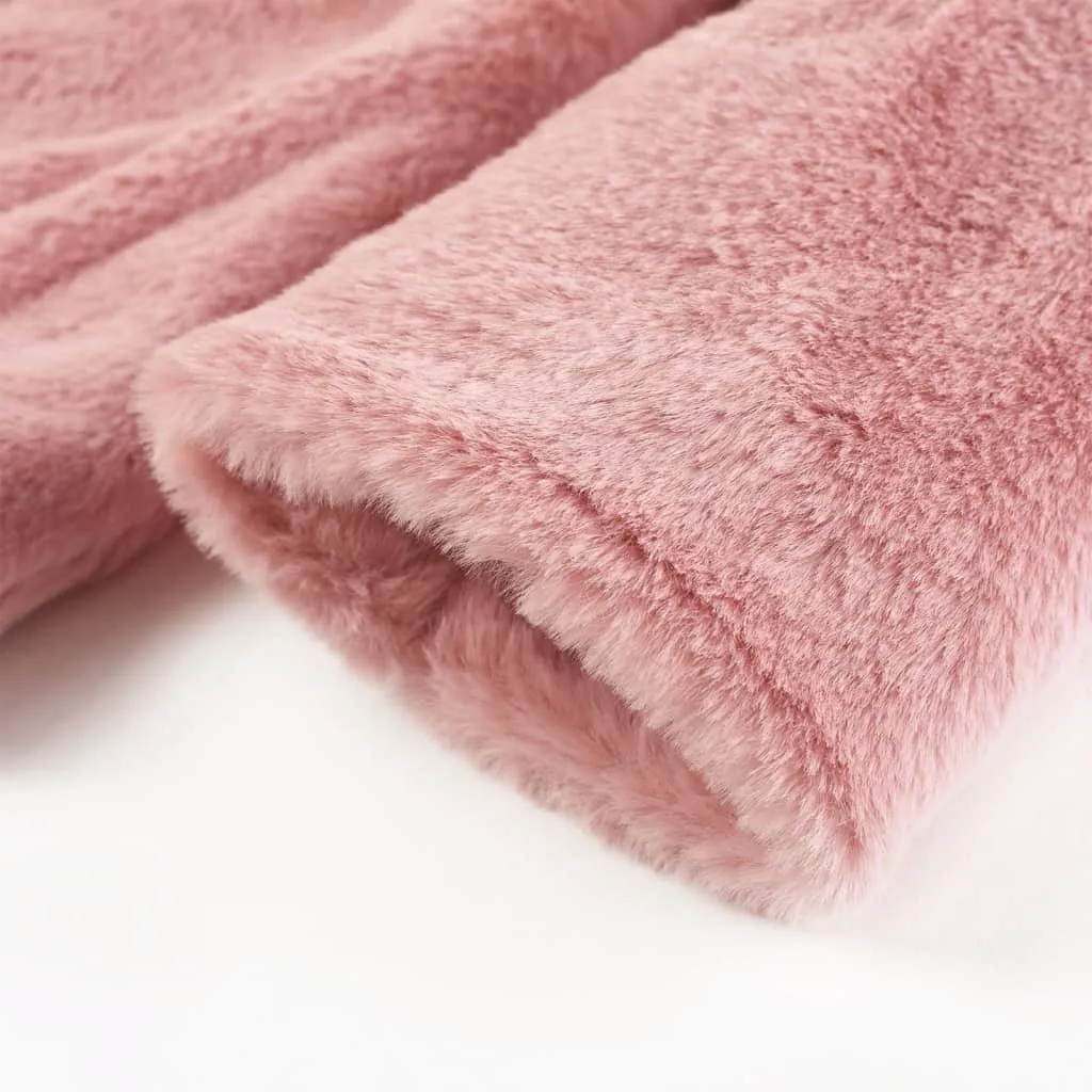 Kids' Pink Faux Fur Coat - Warm & Stylish for Ages 5-6 | Trendy Turn-Down Collar, Size 116