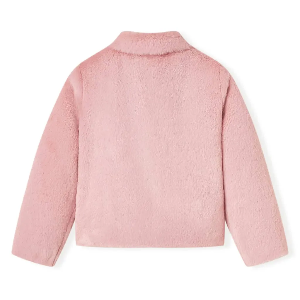 Kids' Pink Faux Fur Coat - Warm & Stylish for Ages 5-6 | Trendy Turn-Down Collar, Size 116