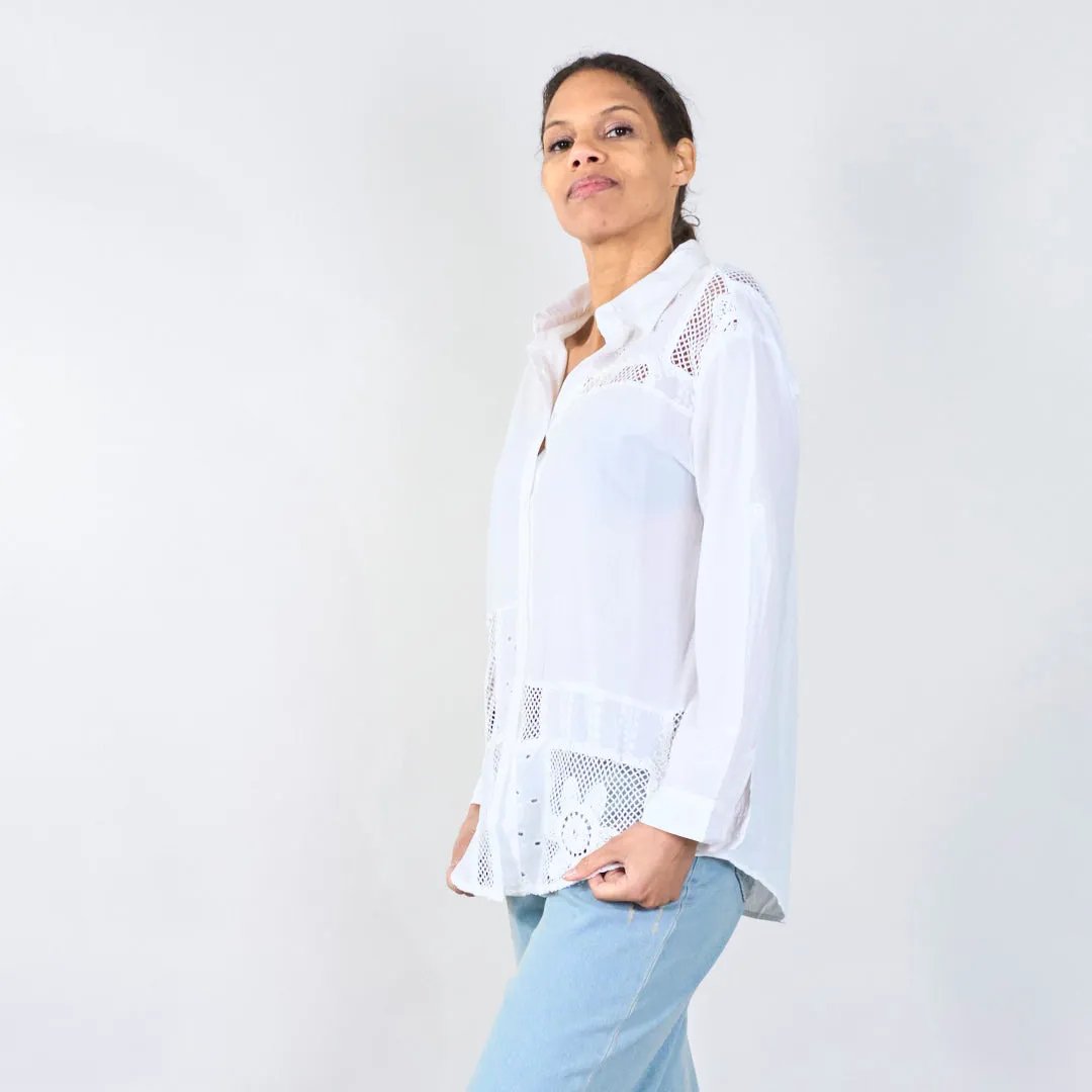 Lace-trim button-up blouse wholesale