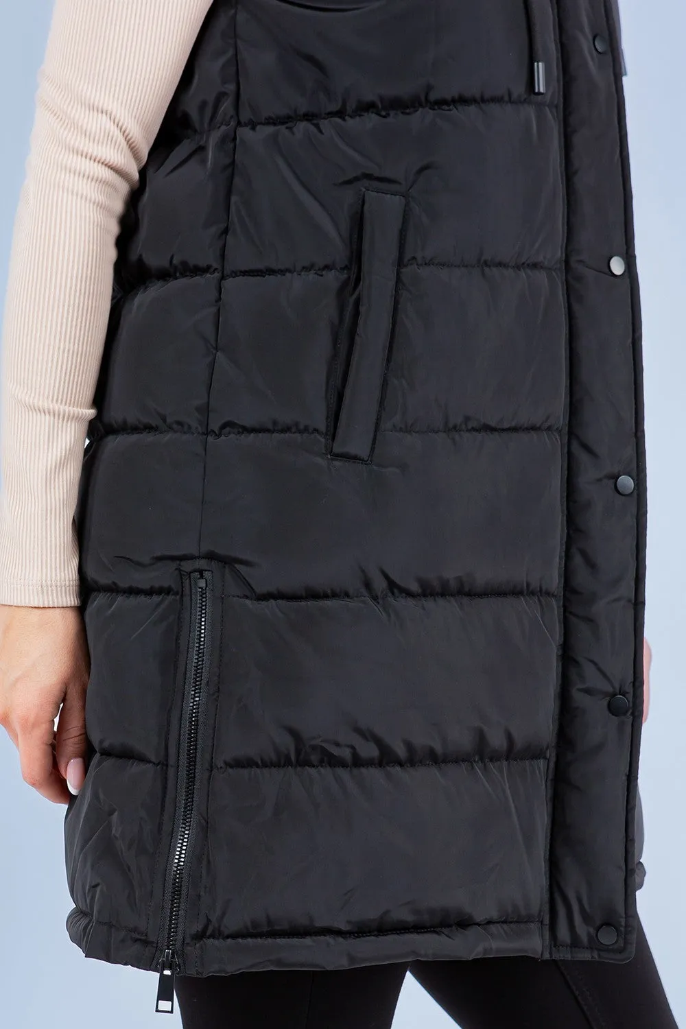 Long Black Puffer Vest w/ Hood