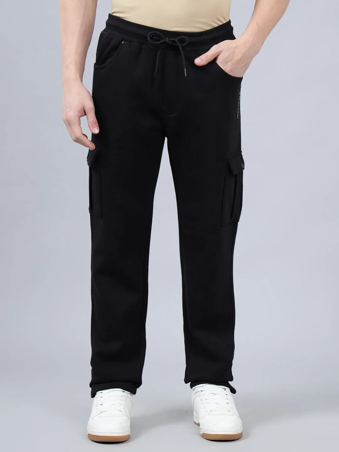 Men's Black Solid Full Length Winter Cargo Pant