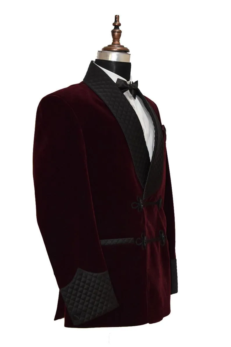 Men's Elegant Quilted Burgundy Velvet Jacket Hosting Evening Party Wear Coats Blazer