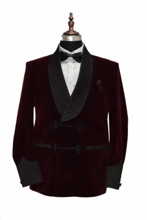 Men's Elegant Quilted Burgundy Velvet Jacket Hosting Evening Party Wear Coats Blazer