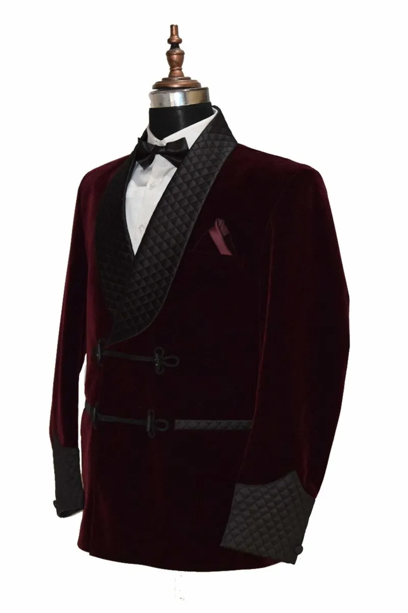 Men's Elegant Quilted Burgundy Velvet Jacket Hosting Evening Party Wear Coats Blazer