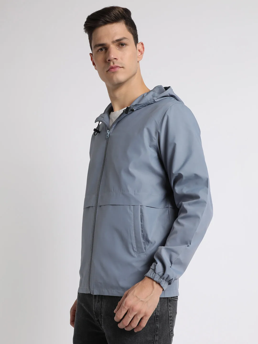 Men's Hooded Regular Fit Solid Heaven Blue Jackets