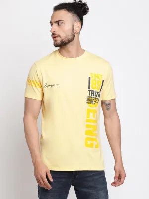 Men's Light  Yellow Round neck Half Sleeve T-Shirt with Print