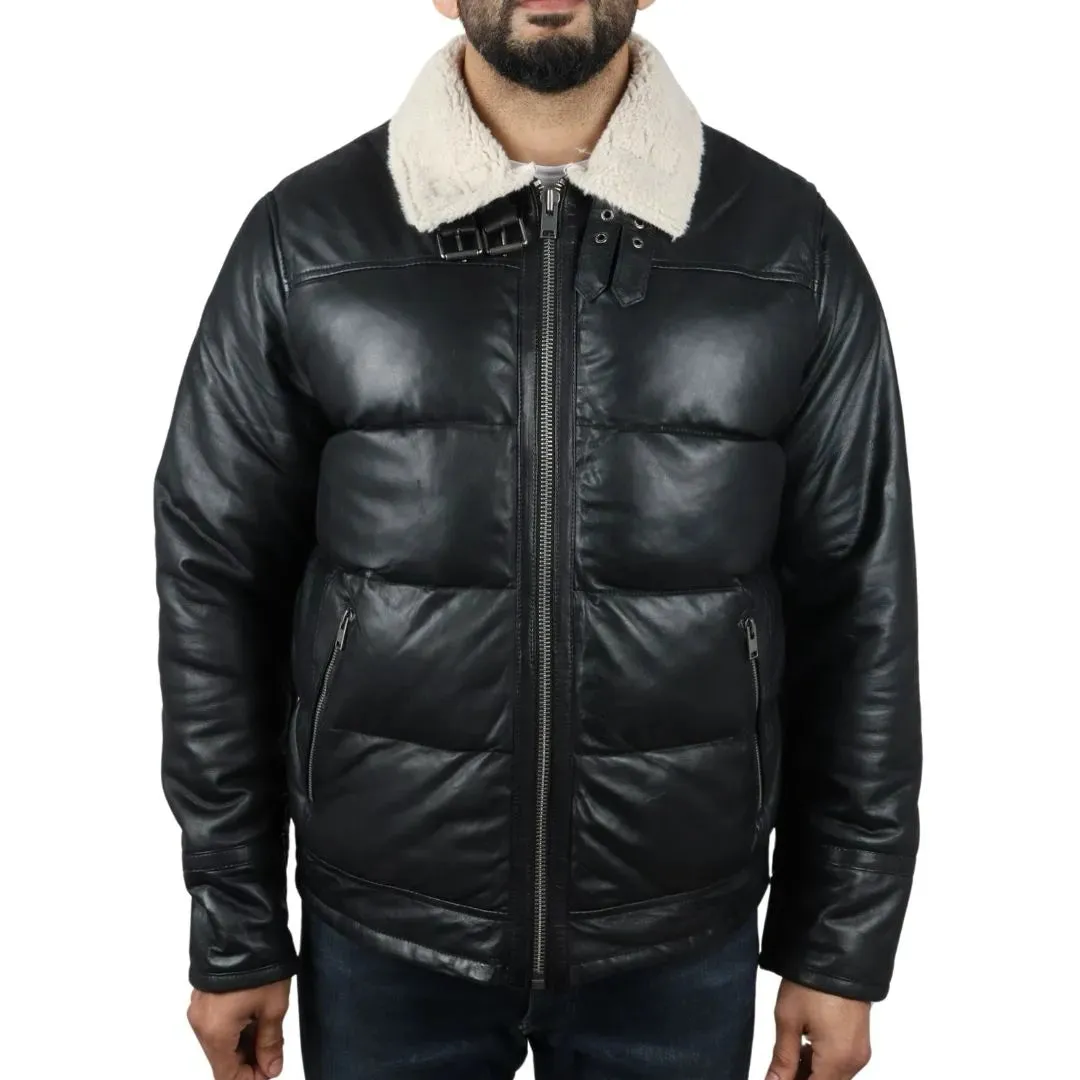 Men's Puffer Quilted Aviator Bomber Jacket