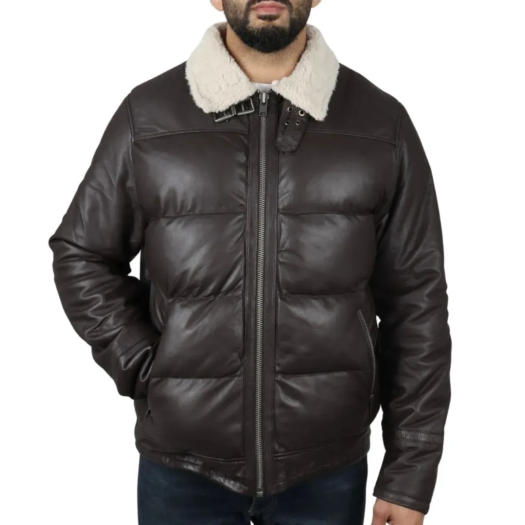 Men's Puffer Quilted Aviator Bomber Jacket