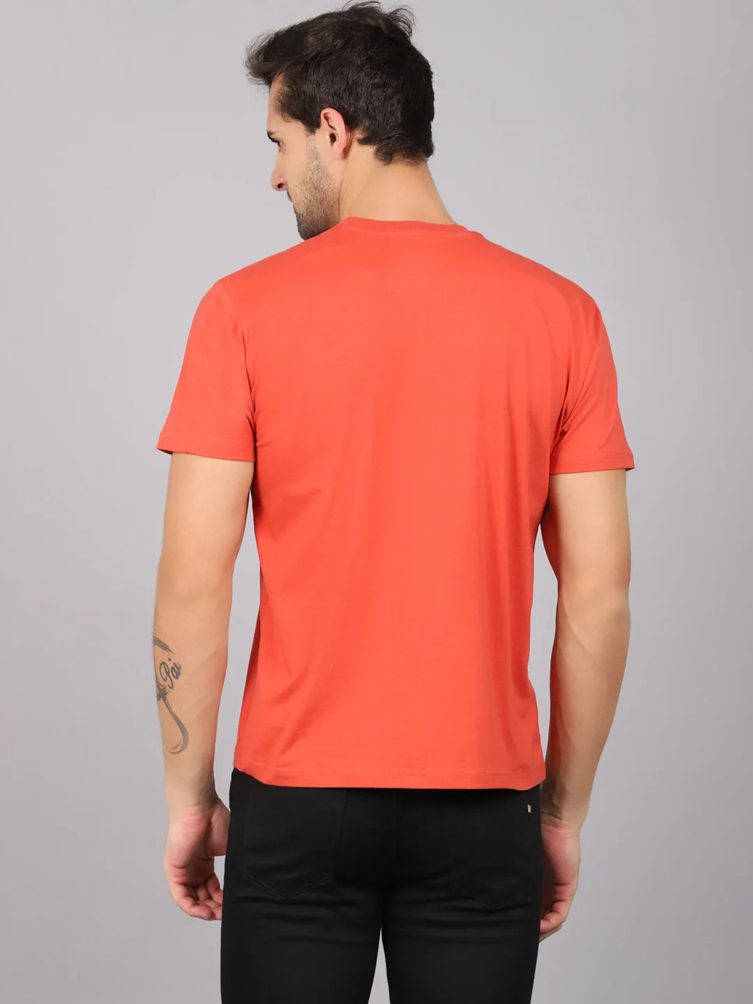 Men's Rust  Round neck Half Sleeve T-Shirt with Typographic print