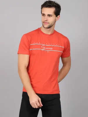 Men's Rust  Round neck Half Sleeve T-Shirt with Typographic print