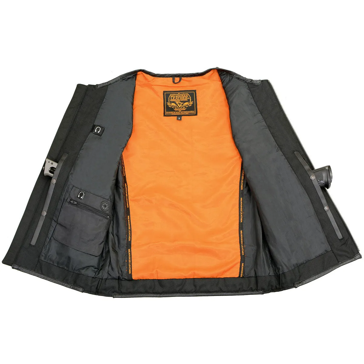 Milwaukee Leather MLM3580 Men's Black ‘Super Utility-Multi Pocket Vest’ Motorcycle Biker Leather Vest