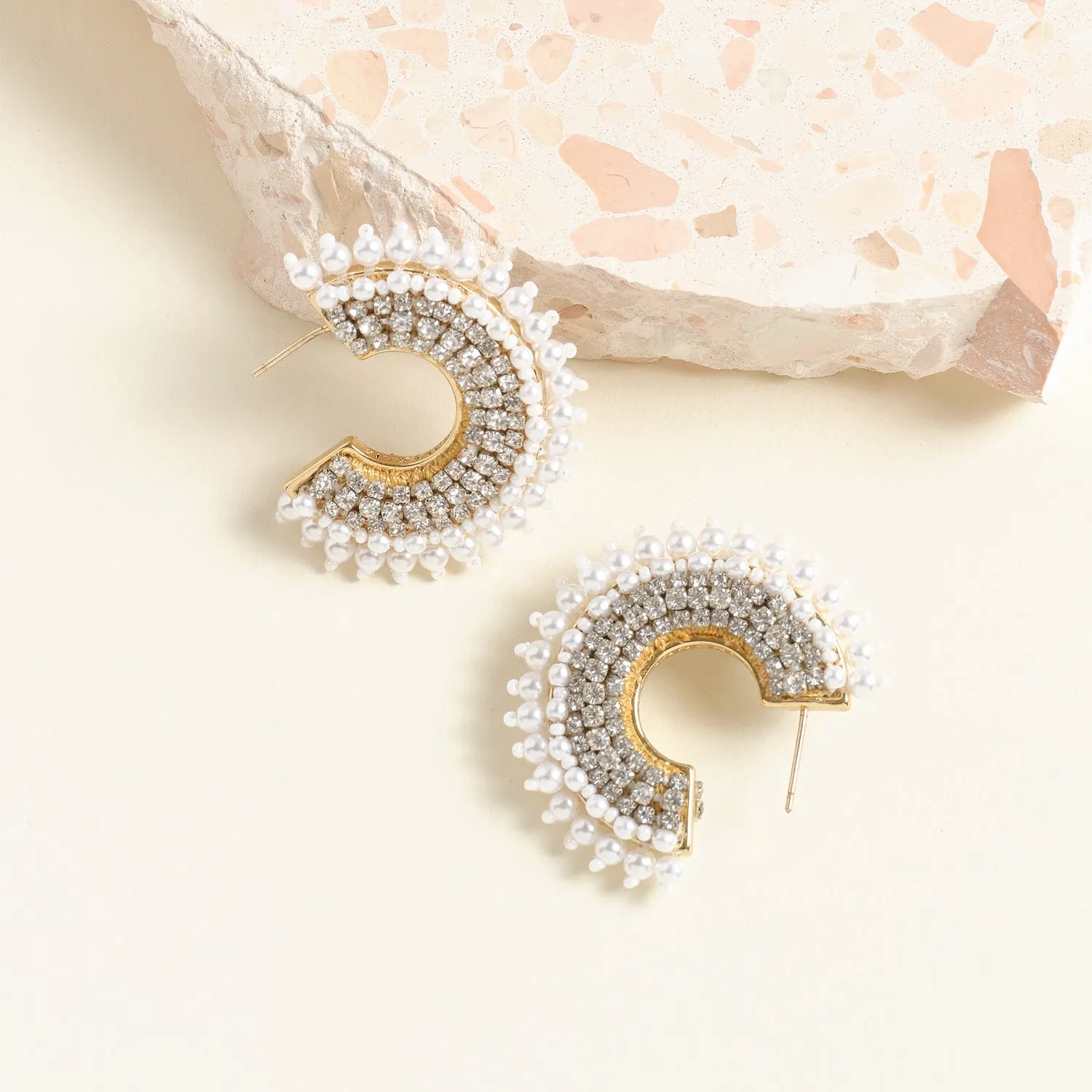 Mini Pearl Fiona Hoop Earrings White by Mignonne Gavigan