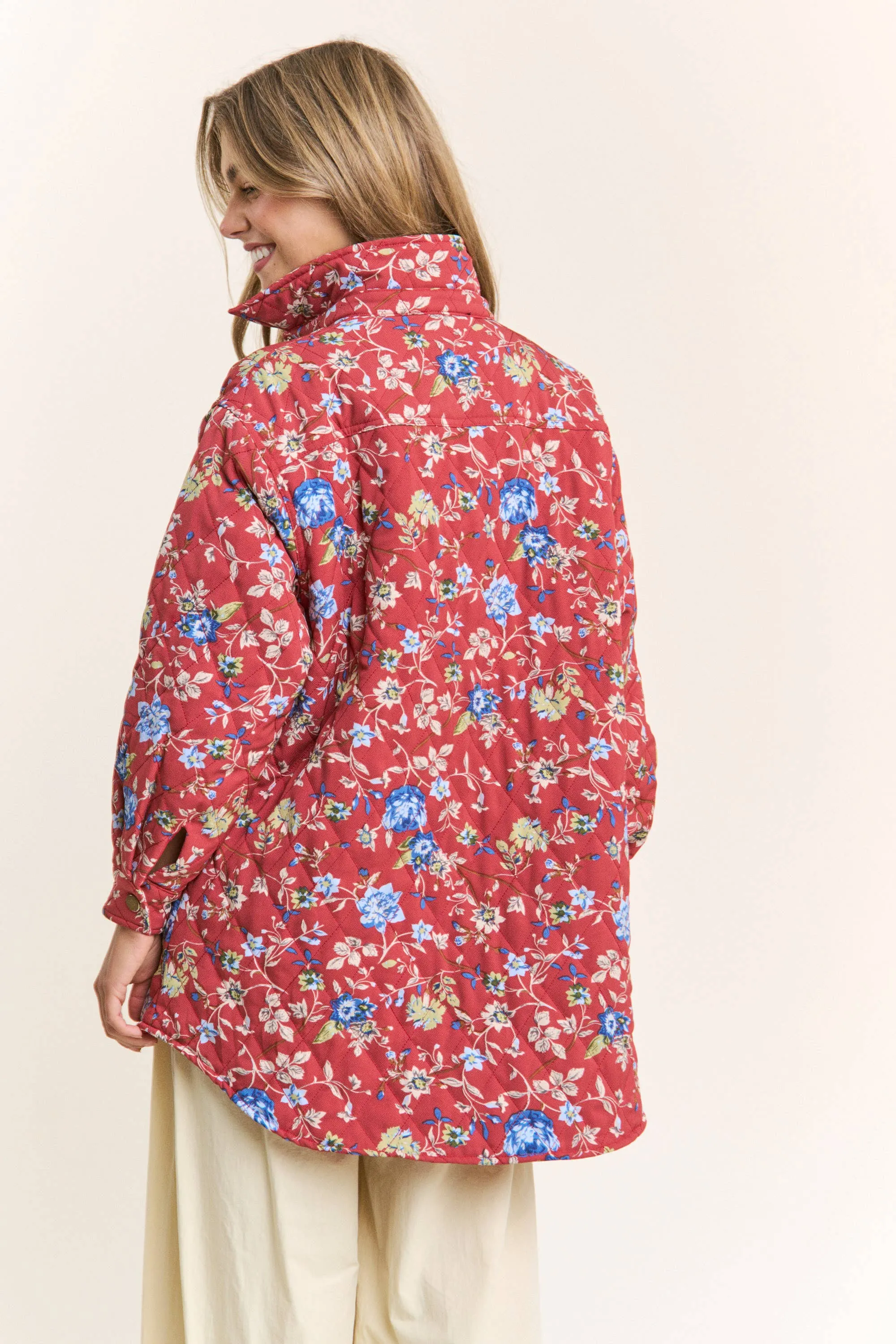 Oversized Floral Quilted Oversize Button Down Jacket